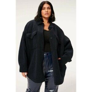 Good American 90's Contour Faux Shearling Jacket Oversized Midnight Blue 4xl 7/8